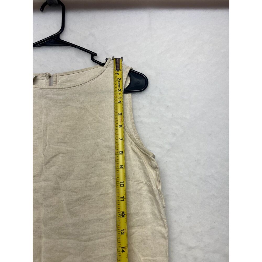 100% linen Talbots beige tank top with stitching details crewneck style size 4 - Picture 6 of 8